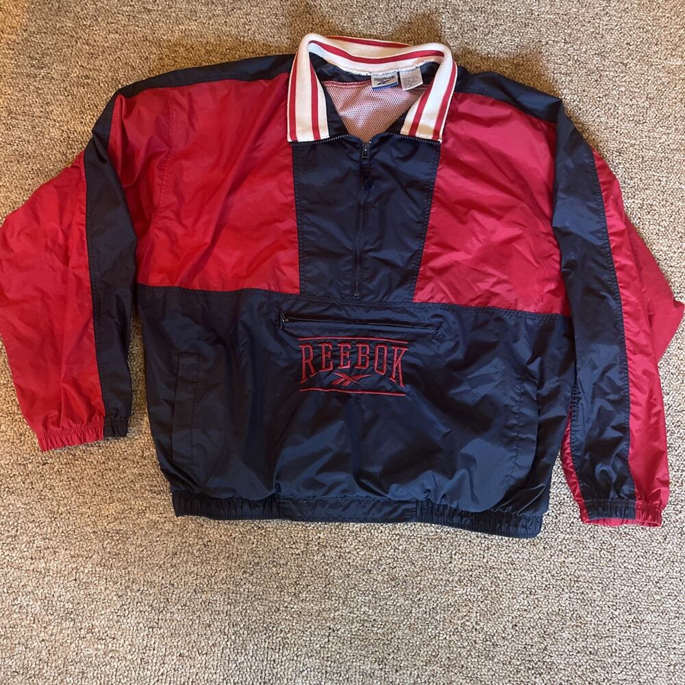 Reebok Men's Vintage Windbreaker Jacket Red Blue White Quarter-Zip XL